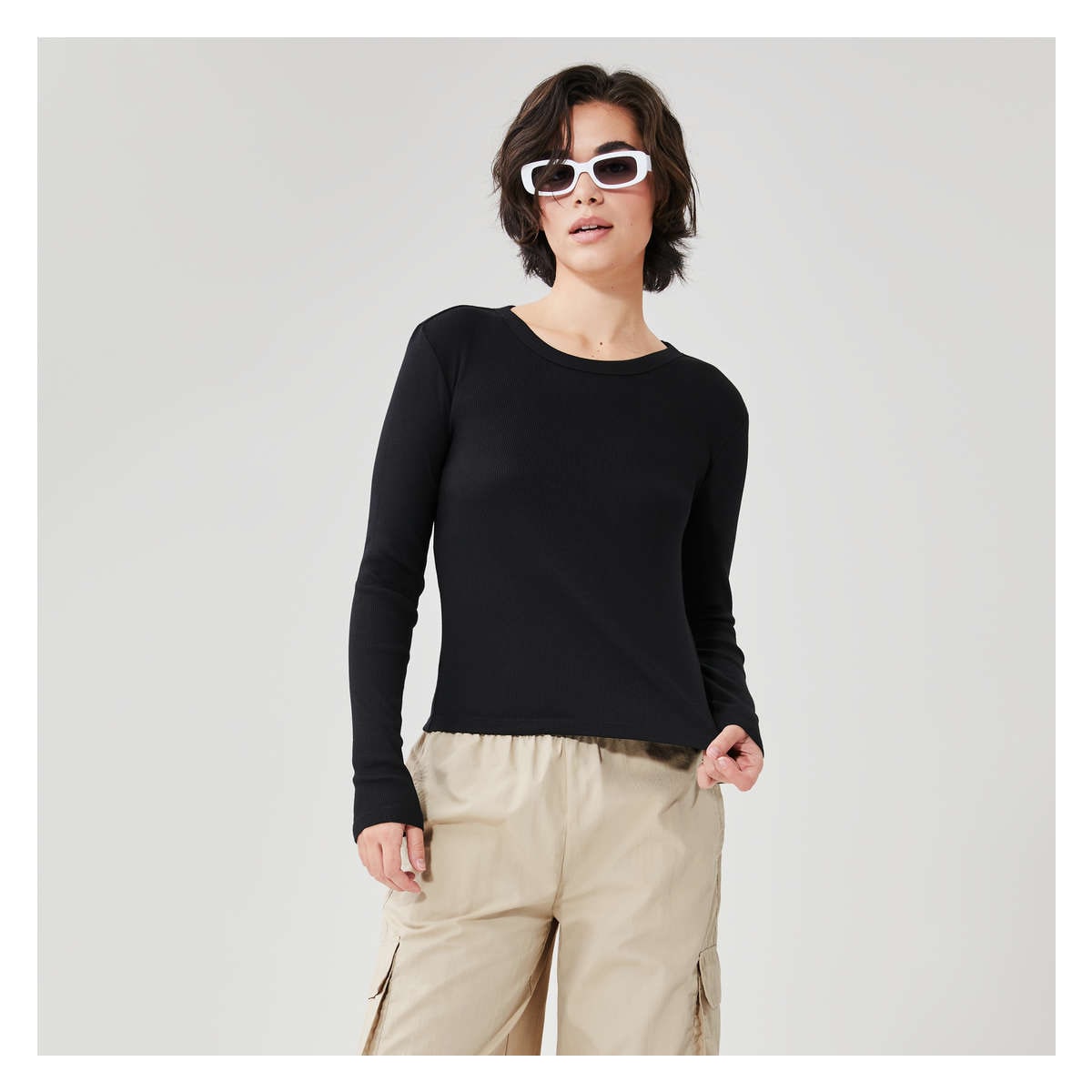 Essential Rib Long Sleeve in JF Black from Joe Fresh
